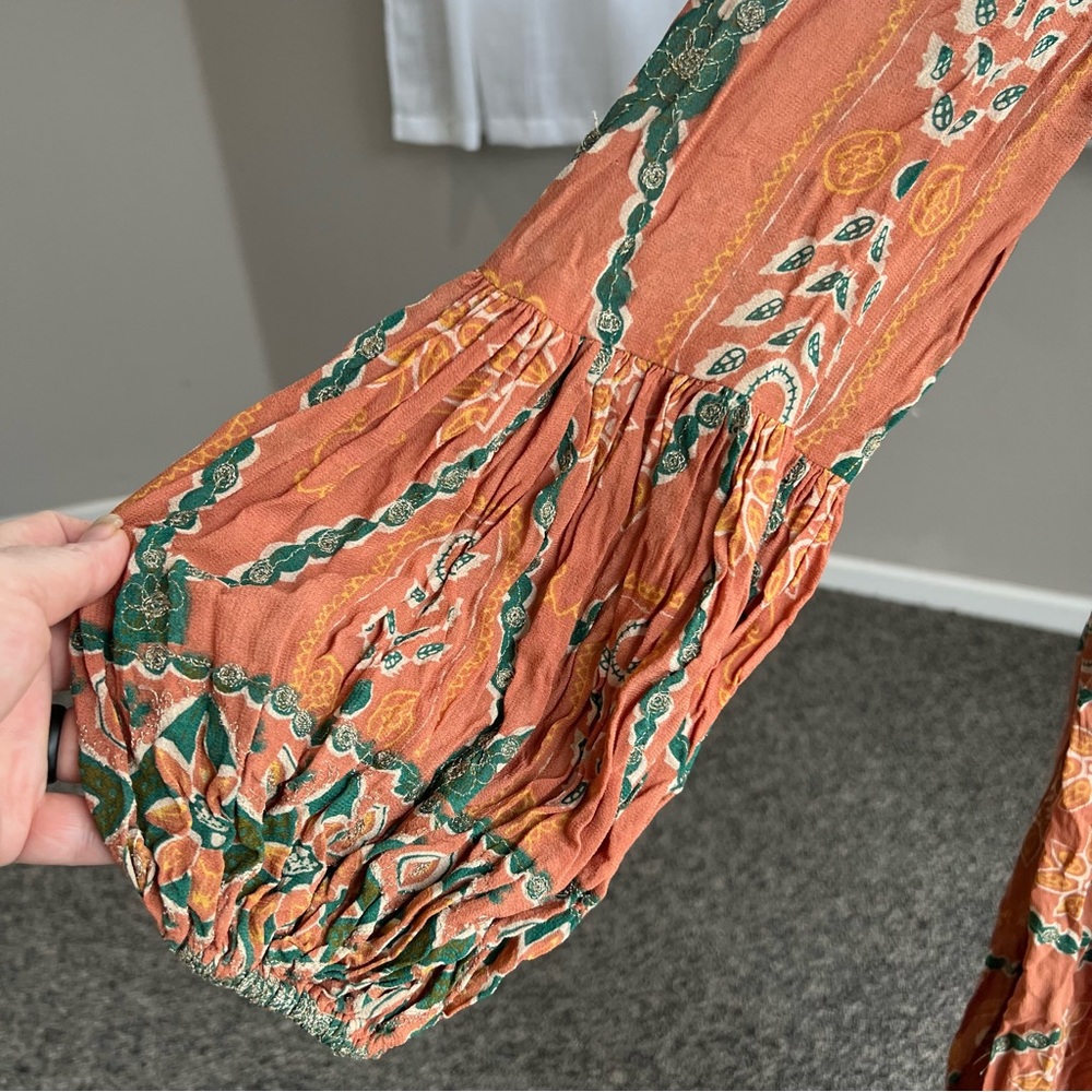 Free People Pink City Long Sleeve Floral Dress in Orange and Green - Picture 10 of 15